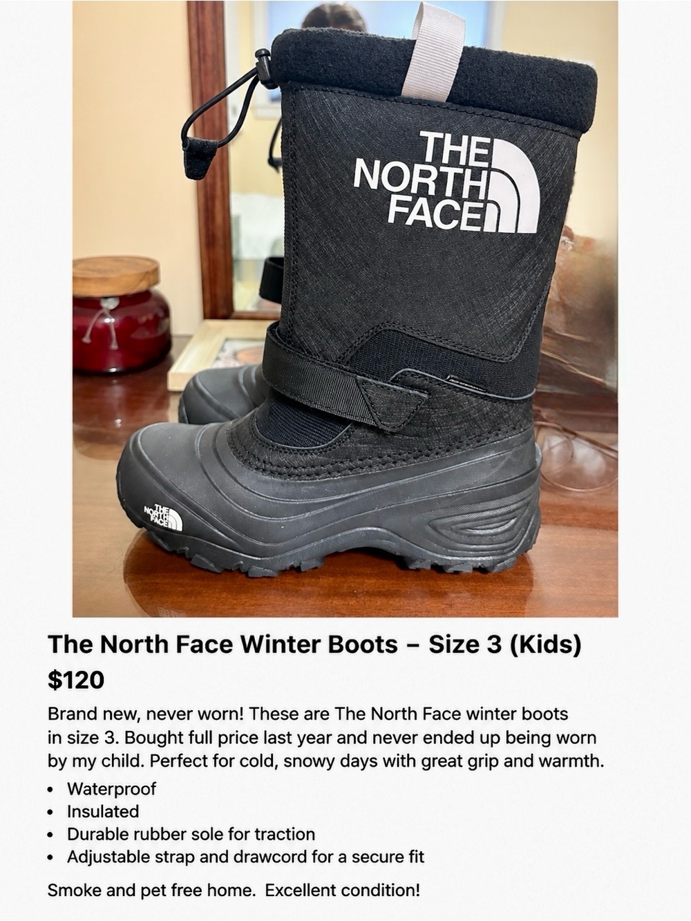 The North Face Black Kids Winter Boots with White Logo